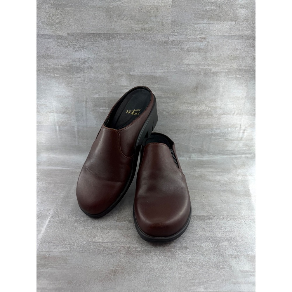 Solvei by Dansko Women Brown Leather Mules Block Heel Clogs Portugal Size EU 37